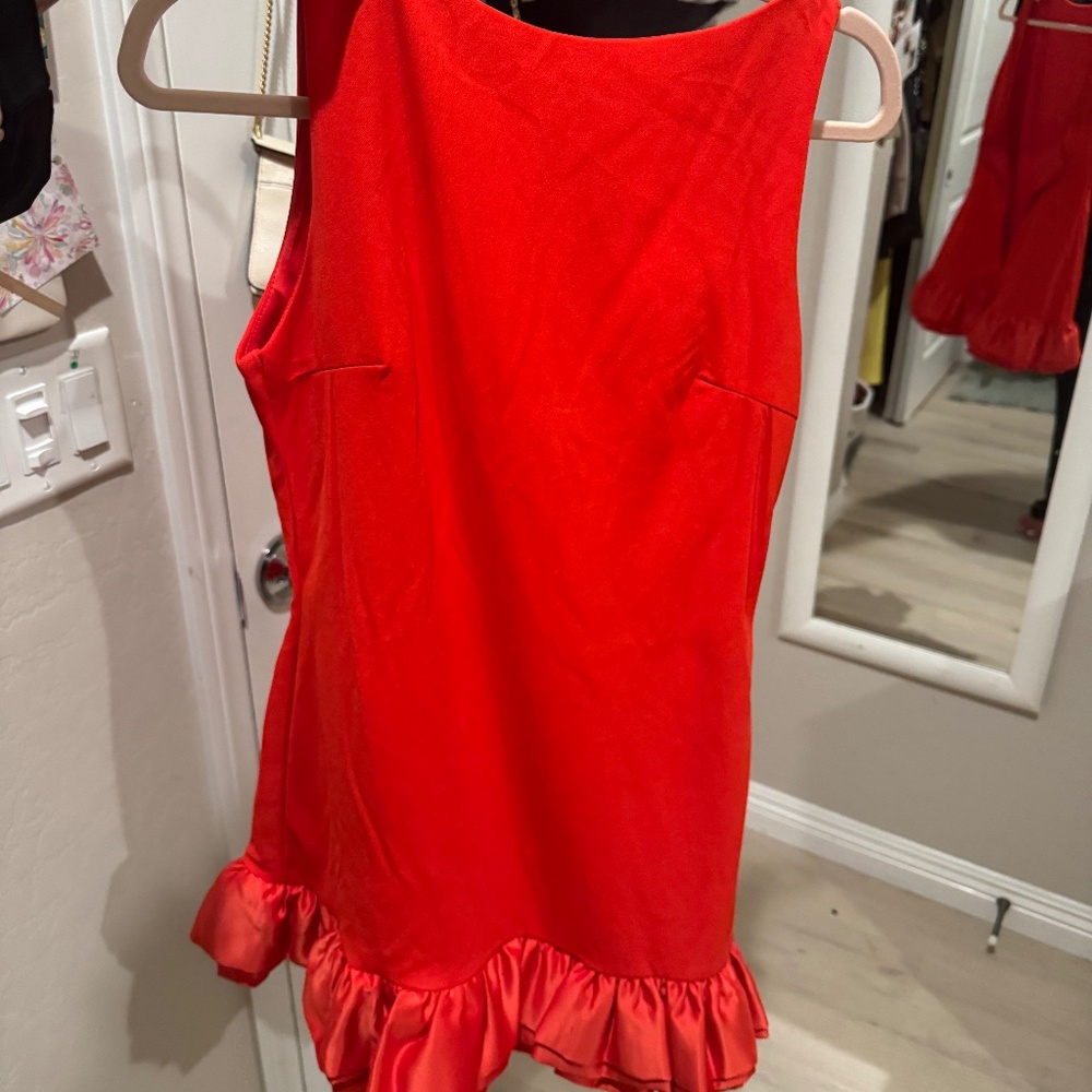 SHEIN Red Sleeveless Ruffle Hem Dress